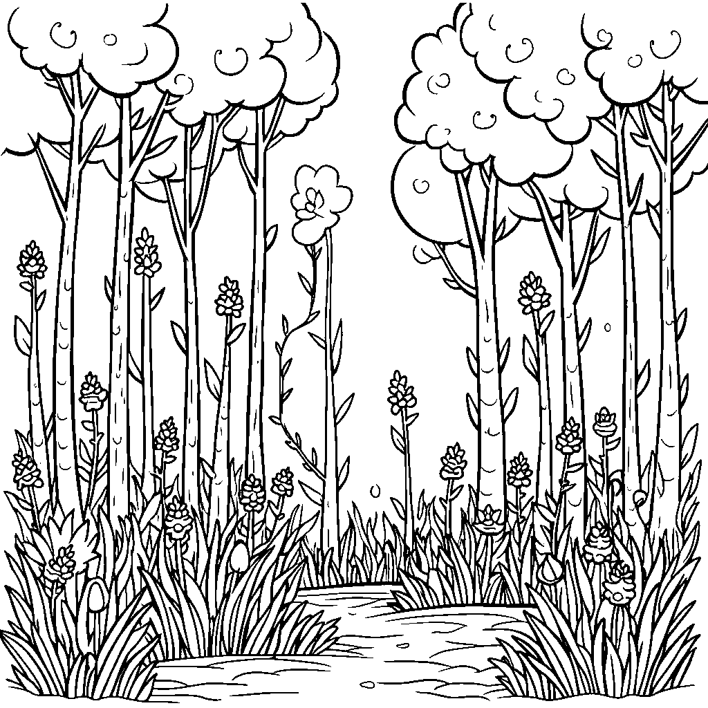 A happy asparagus forest with tall trees