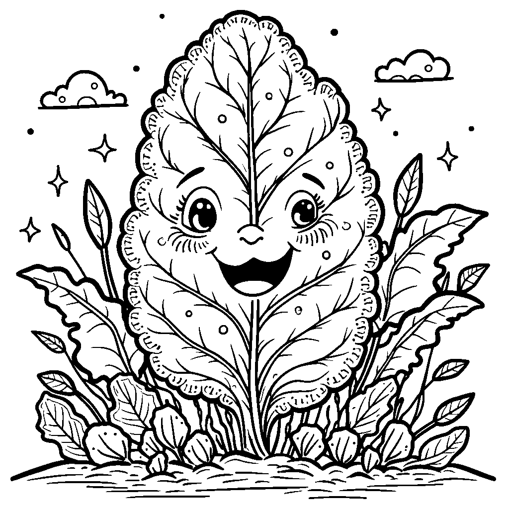 A happy kale leaf with a smiling face