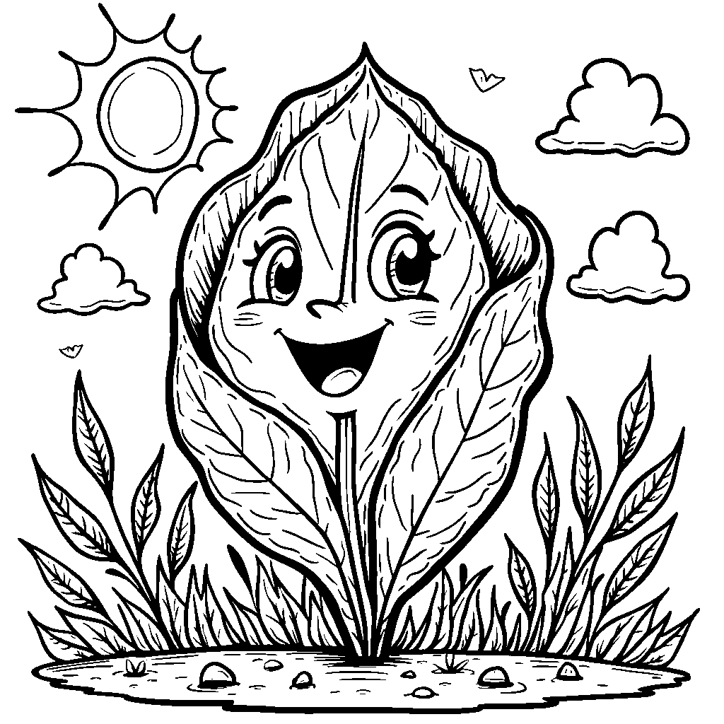 A happy lettuce leaf with a smiling face