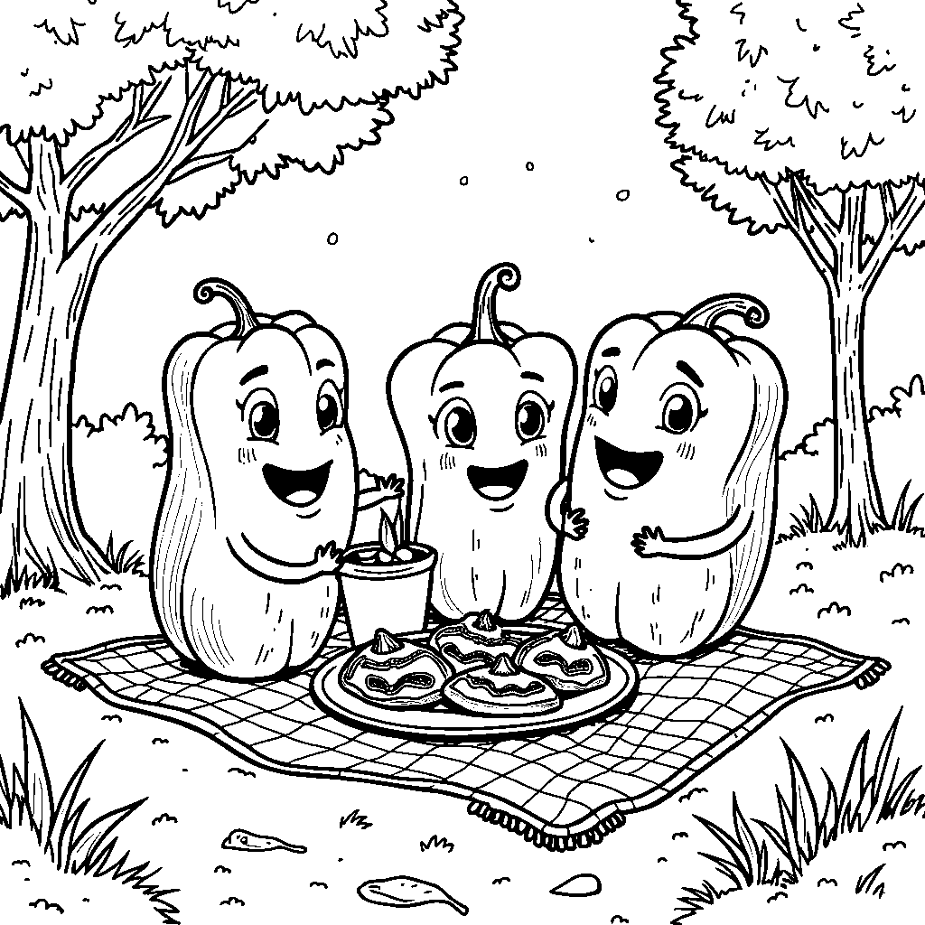 A happy pepper family having a picnic