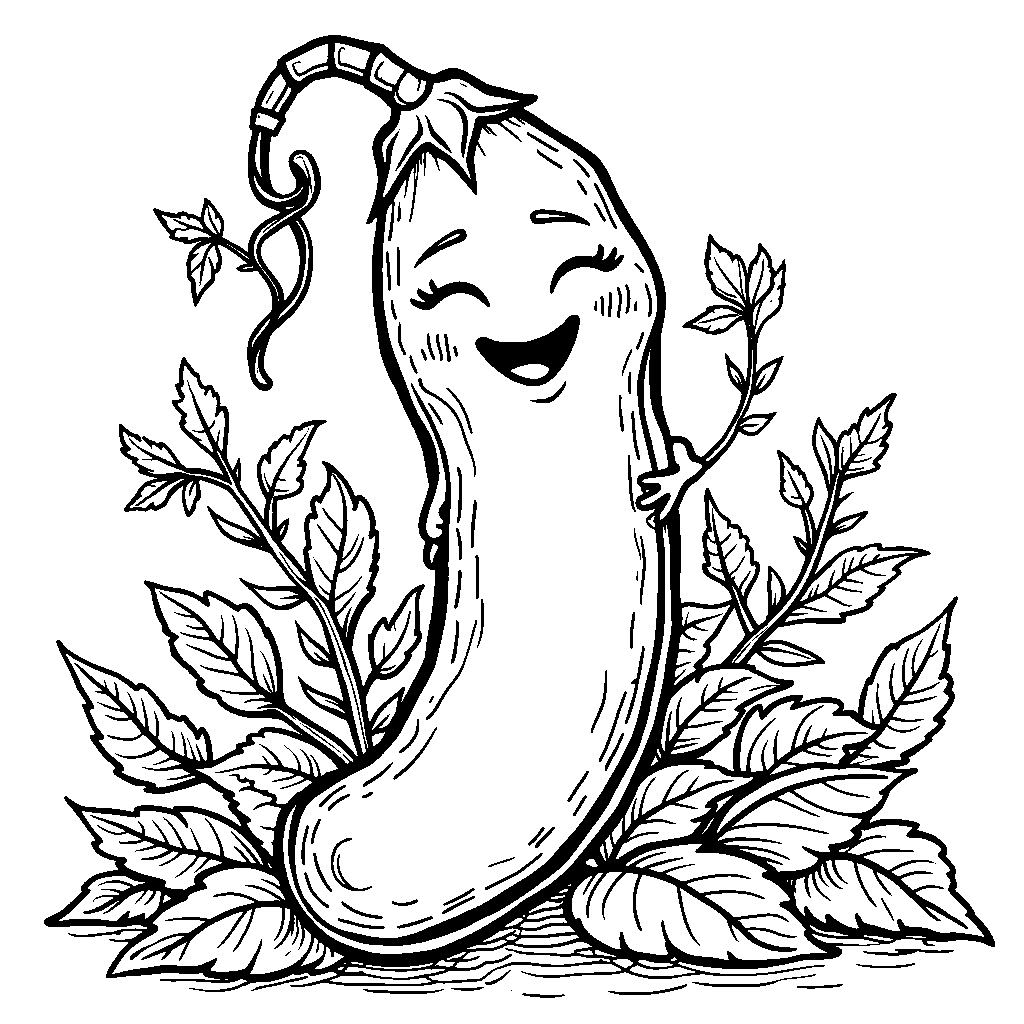 A smiling green bean pod with a happy face