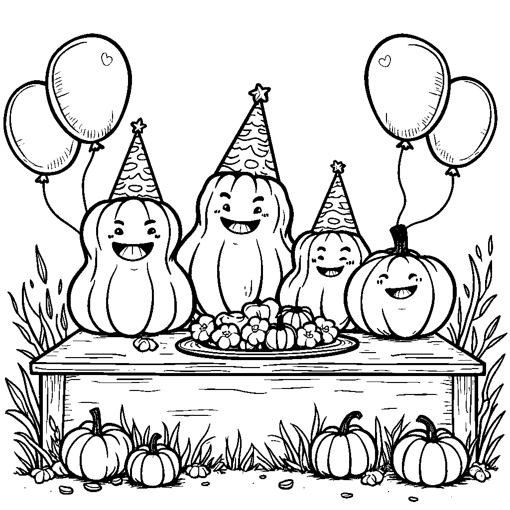 A smiling squash family having a party