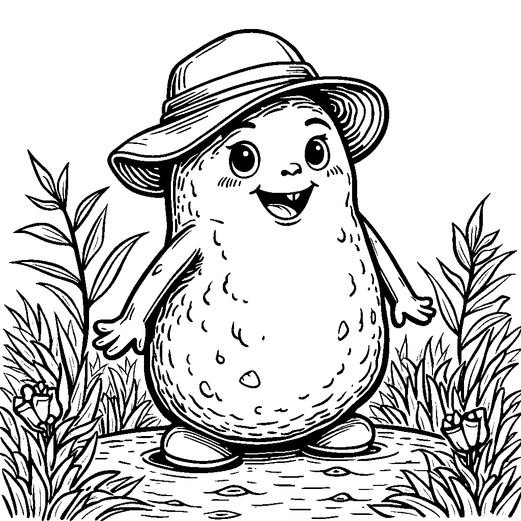 A smiling sweet potato wearing a hat