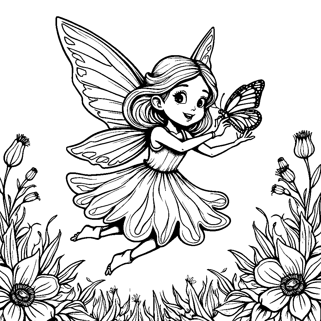 Tomato Fairy flying with her pet butterfly