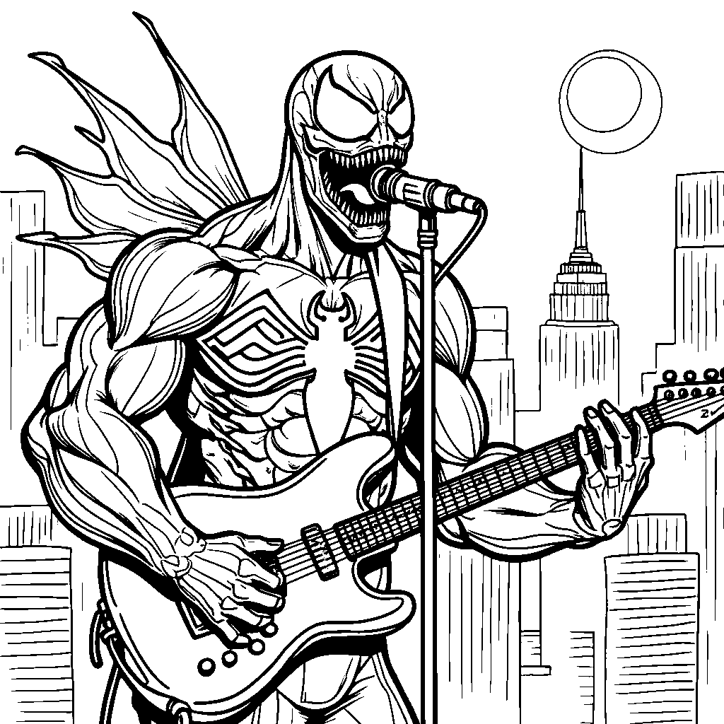 Venom playing a guitar and singing a song