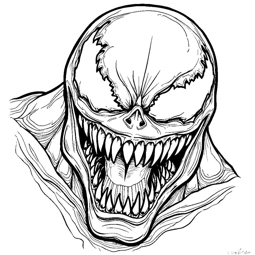 Venom's face with a big smile and sharp teeth