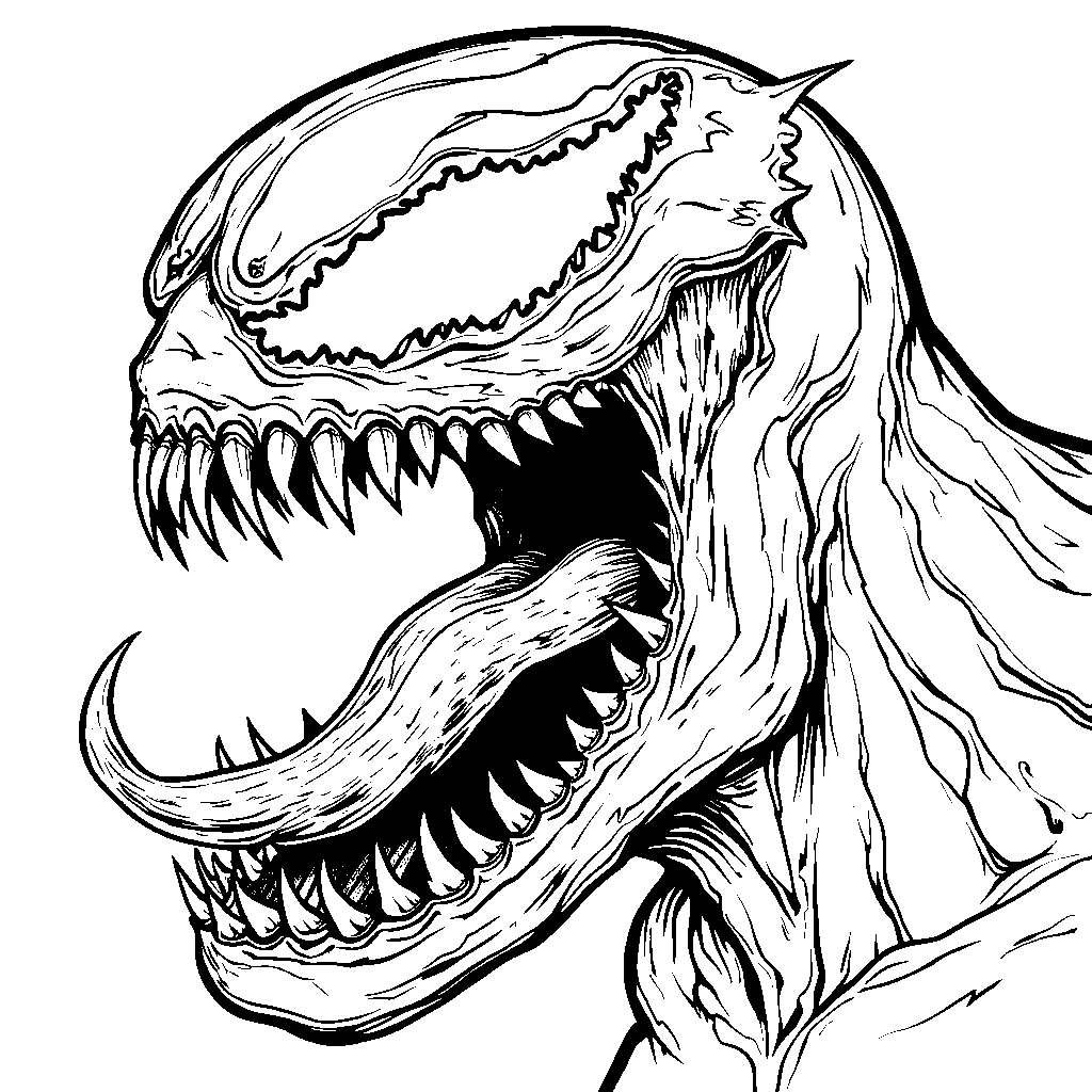 Venom's face with a big, toothy yawn