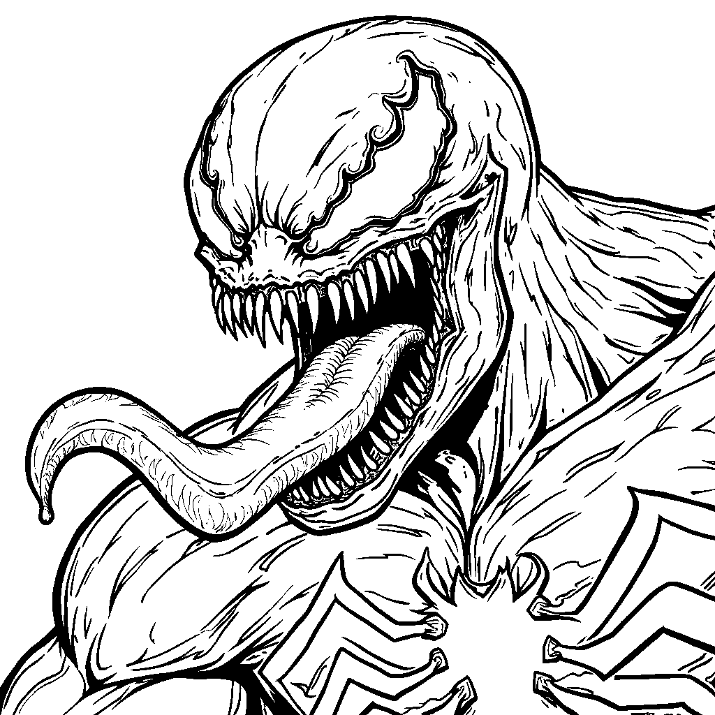 Venom's long tongue licking his lips