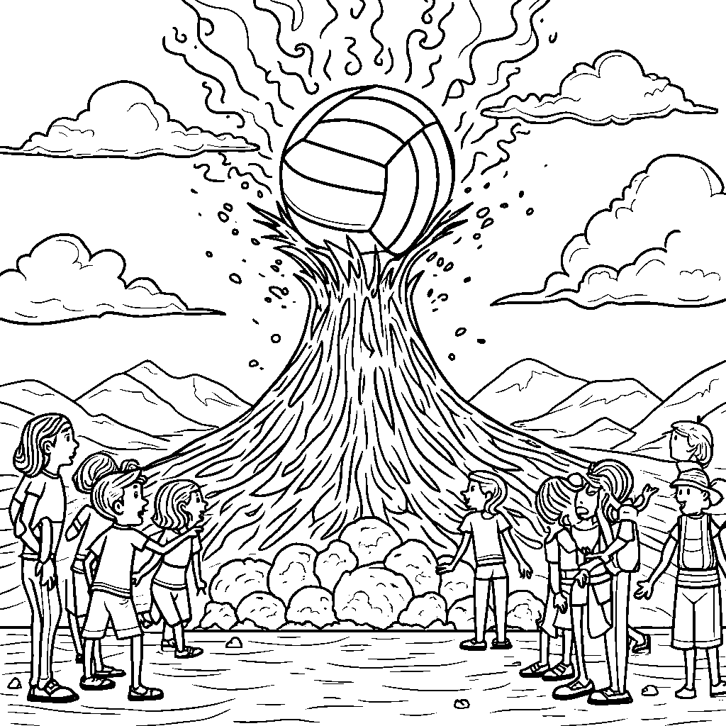 A giant volleyball as a volcano