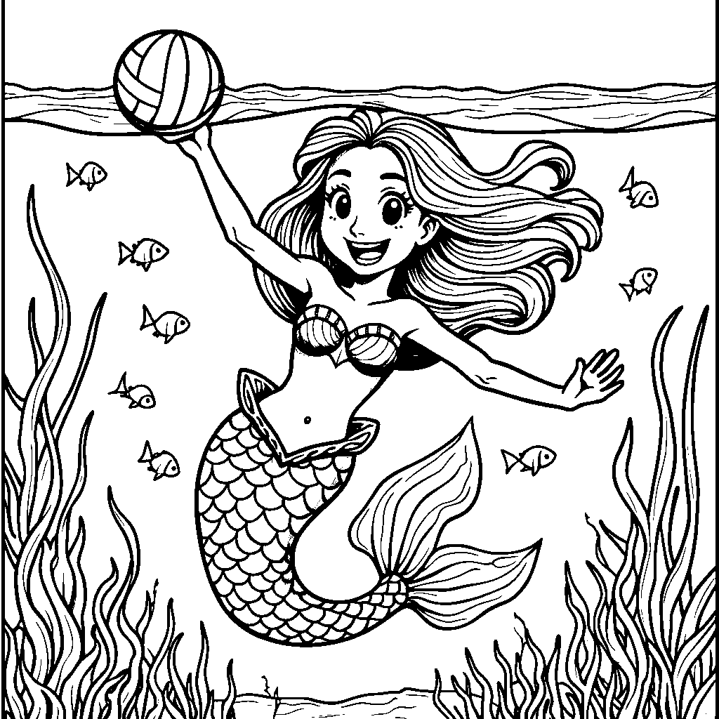 A mermaid playing volleyball underwater