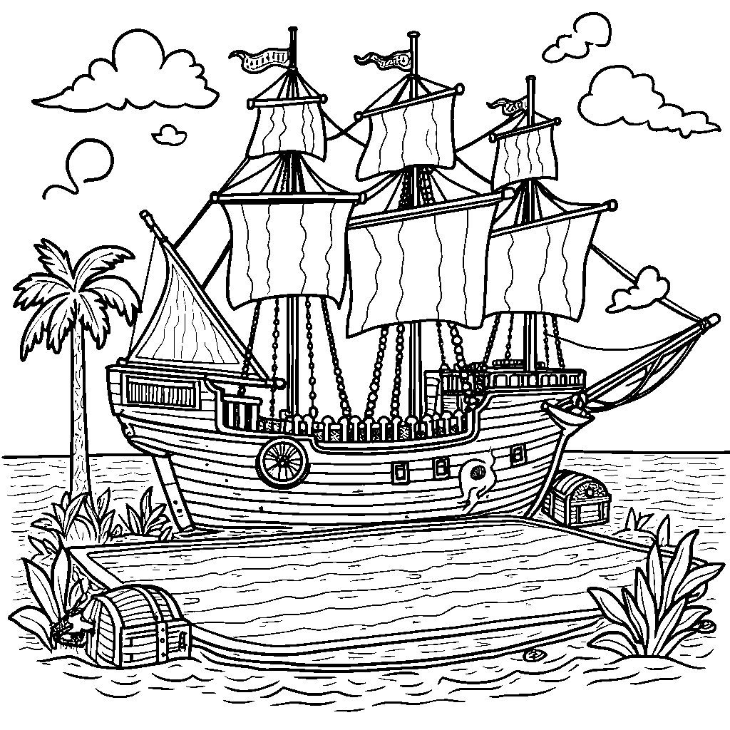 A volleyball court on a pirate ship