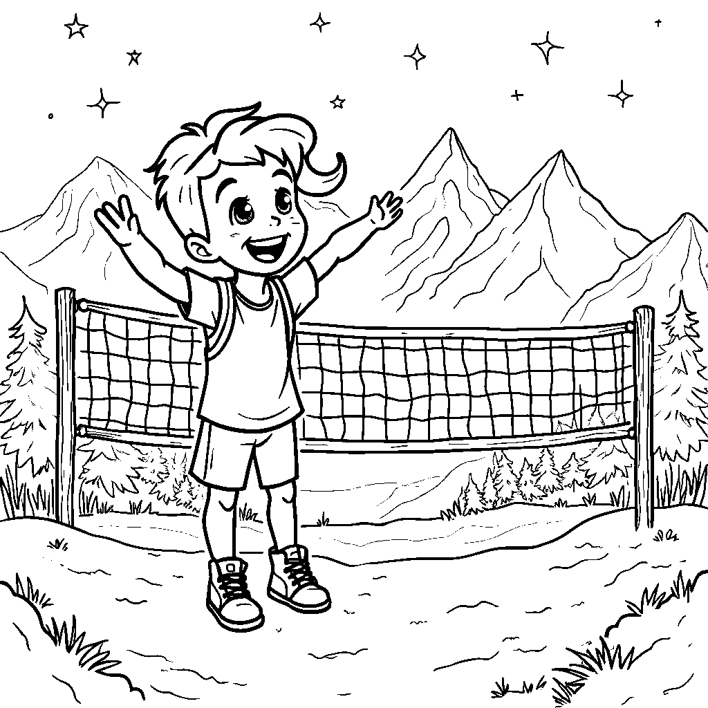 A kid playing volleyball on a snowy mountain