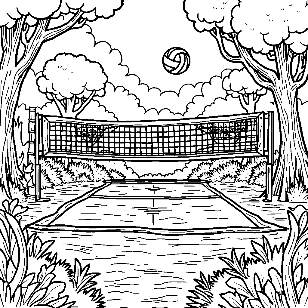 Volleyball court in a magical forest