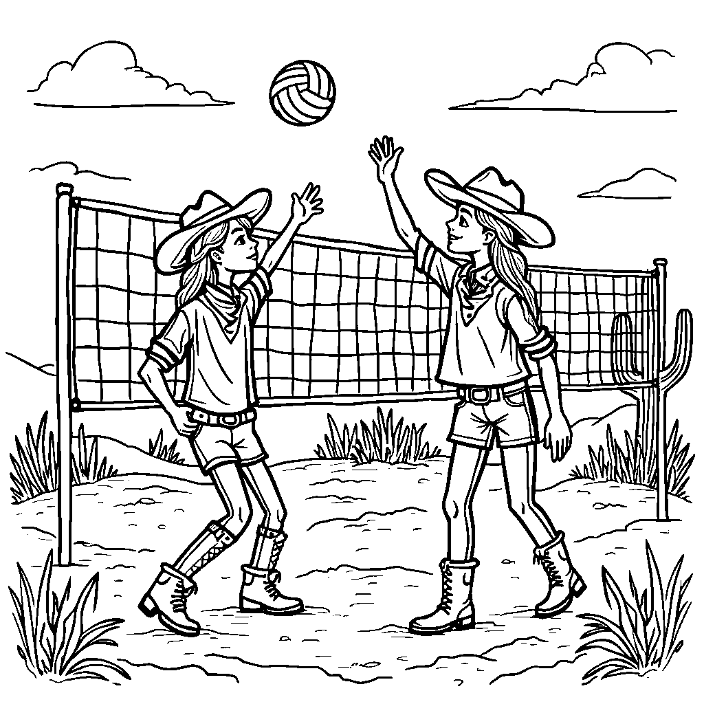 Volleyball players in cowboy costumes