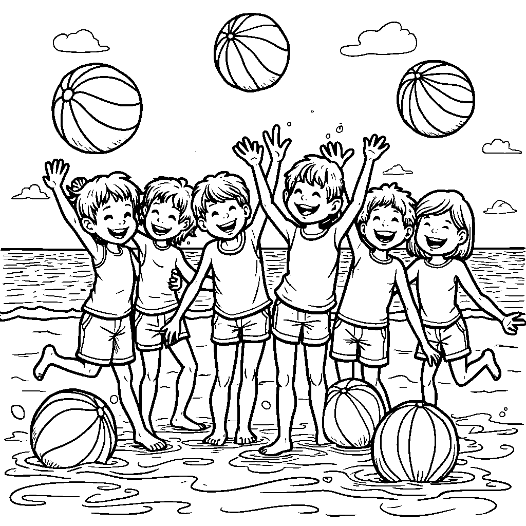 A group of kids playing with watermelon-shaped beach balls