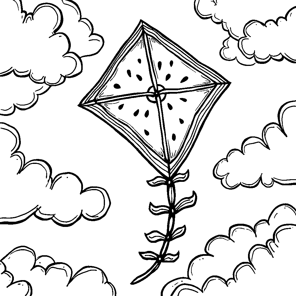 A watermelon-themed kite flying high in the sky