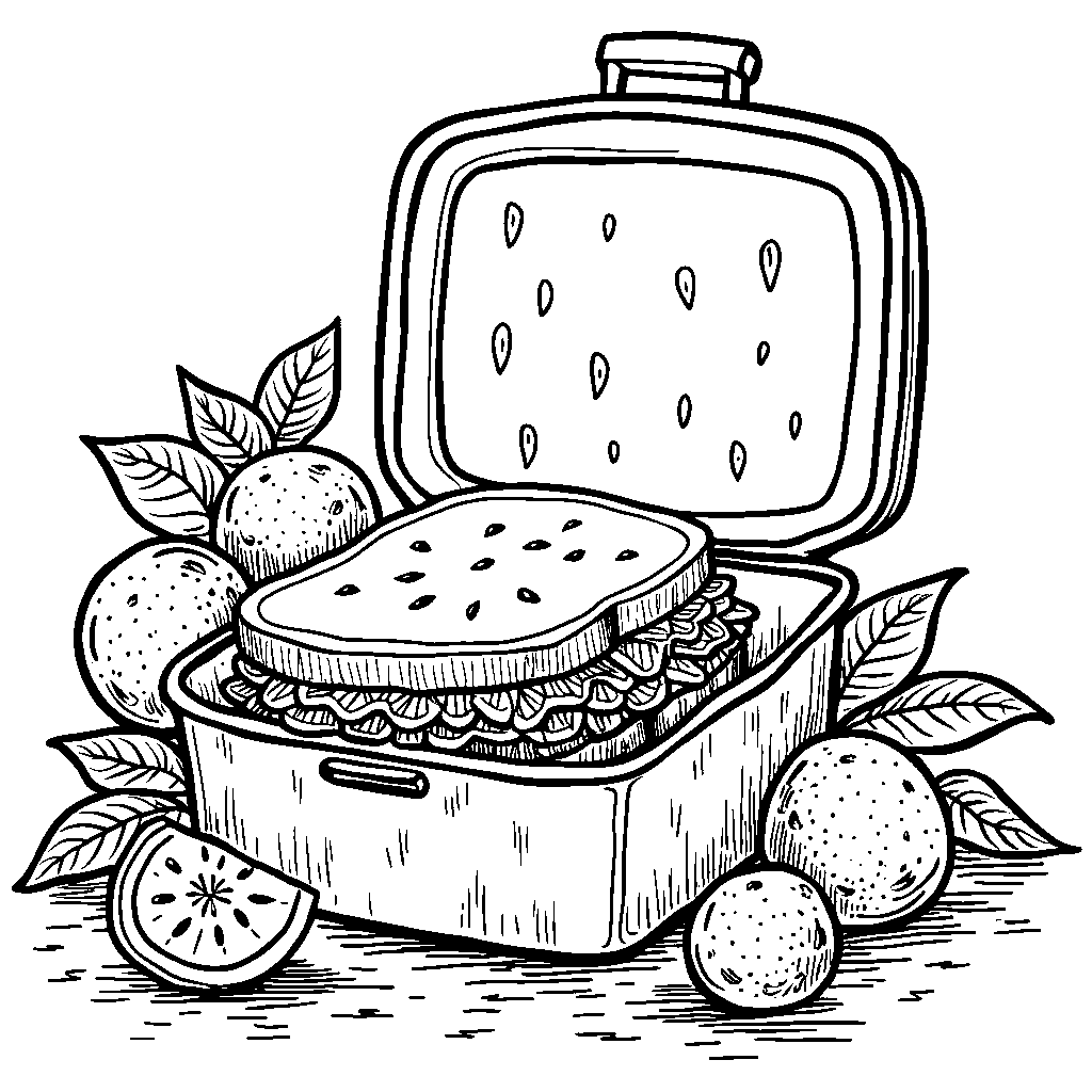 A watermelon-themed lunchbox with a sandwich inside