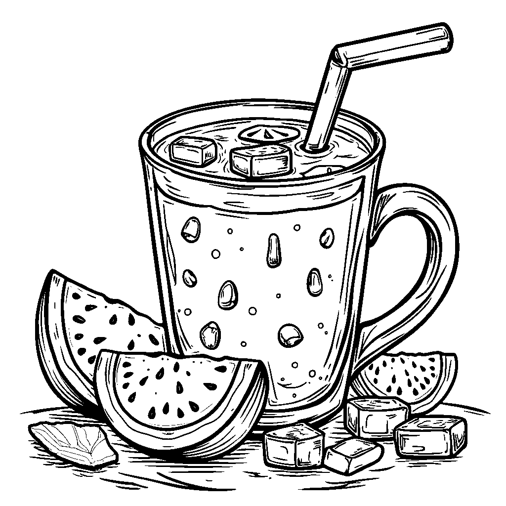 A watermelon-themed mug with a refreshing drink inside