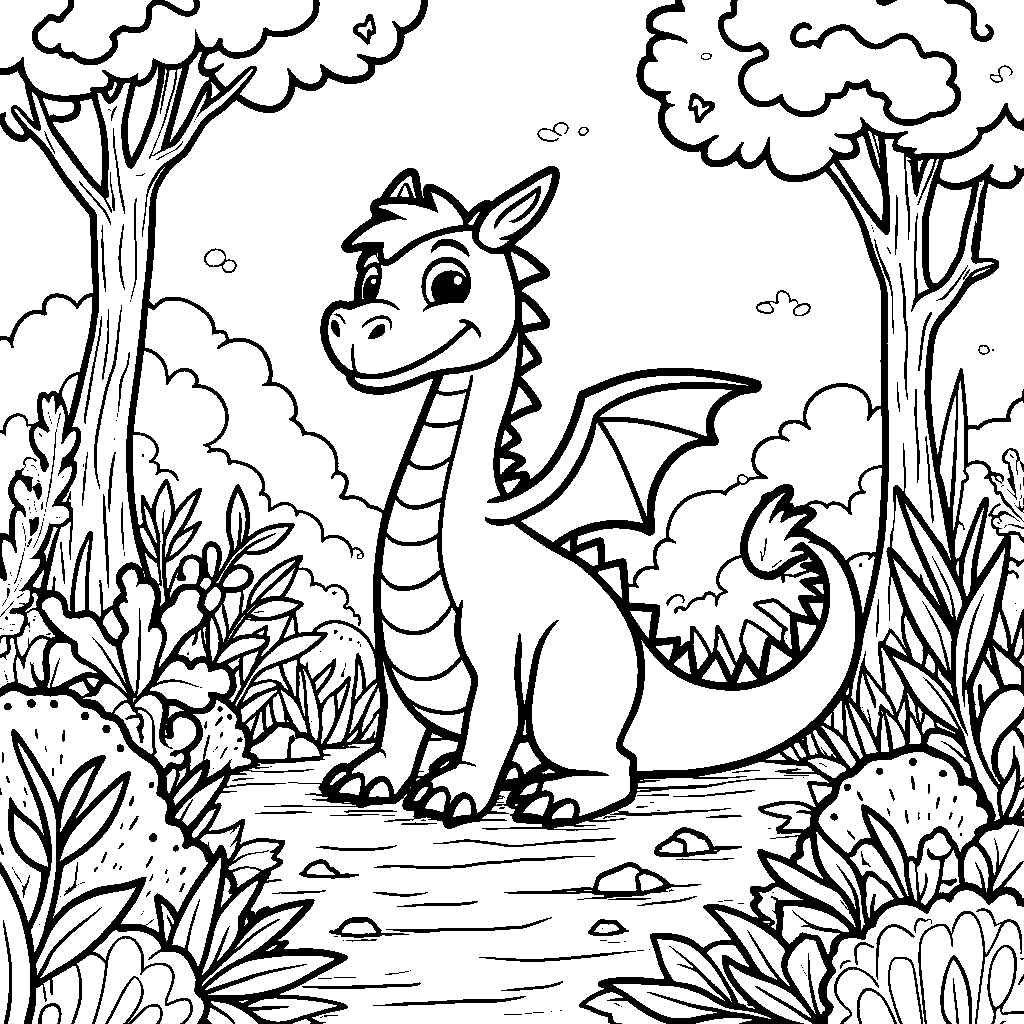 A dragon, going on a nature walk, with a forest background