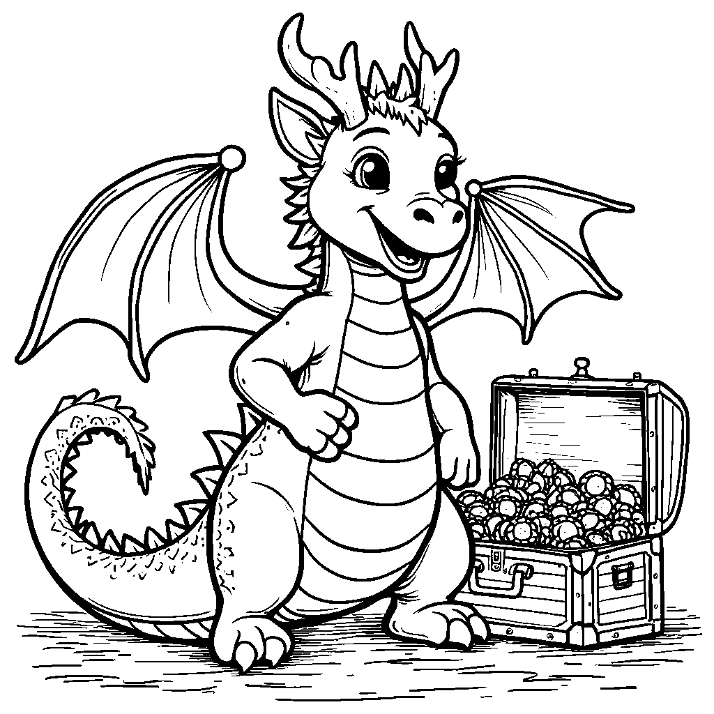 A dragon, playing dress-up, with a costume trunk behind