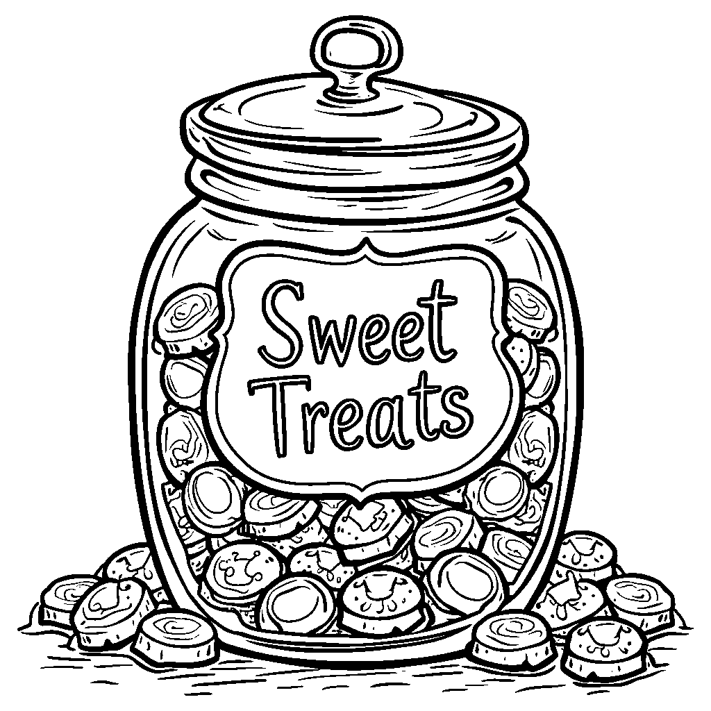 A big jar of honey with a label that says 'Sweet Treats'