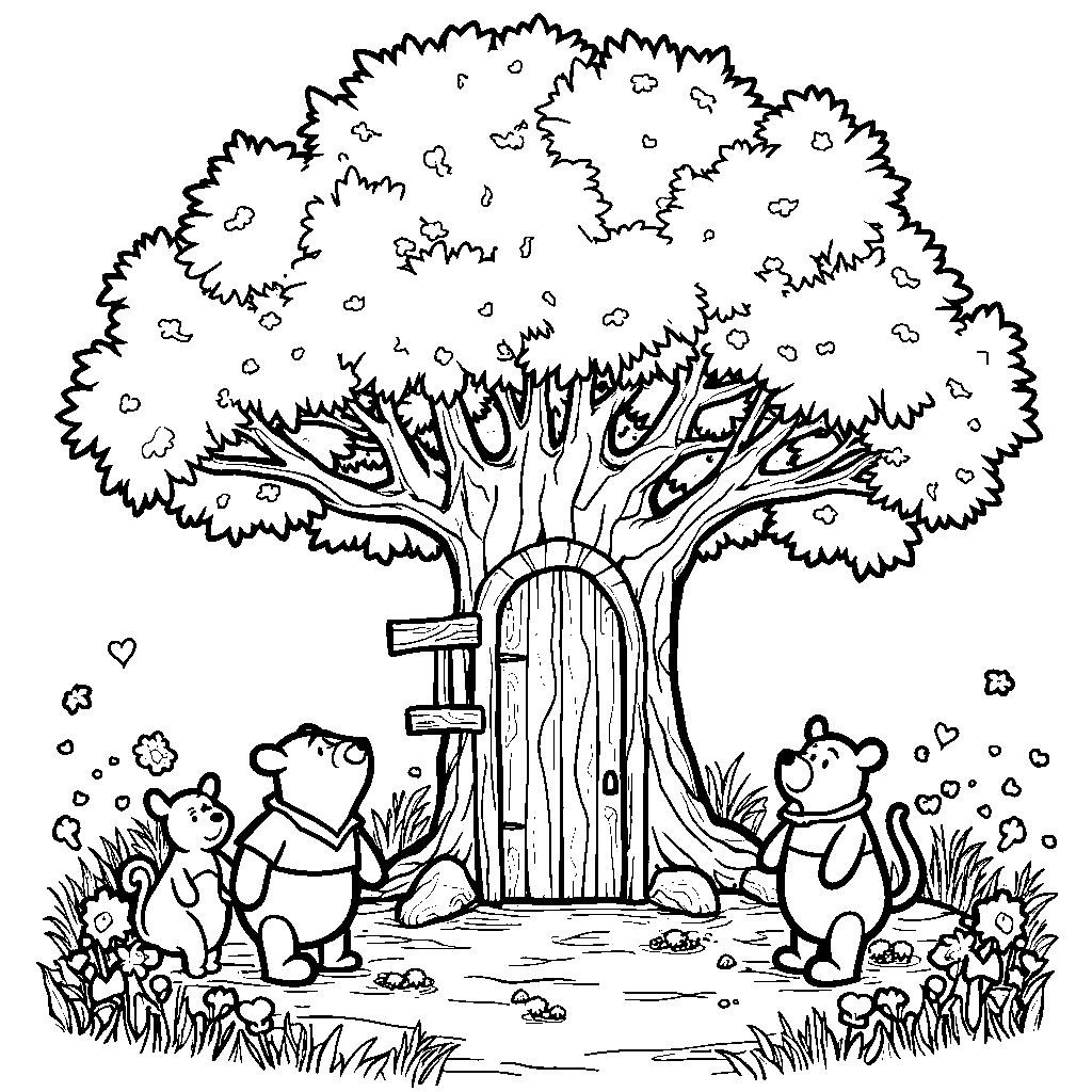 A big tree with a door and a window in the Hundred Acre Wood