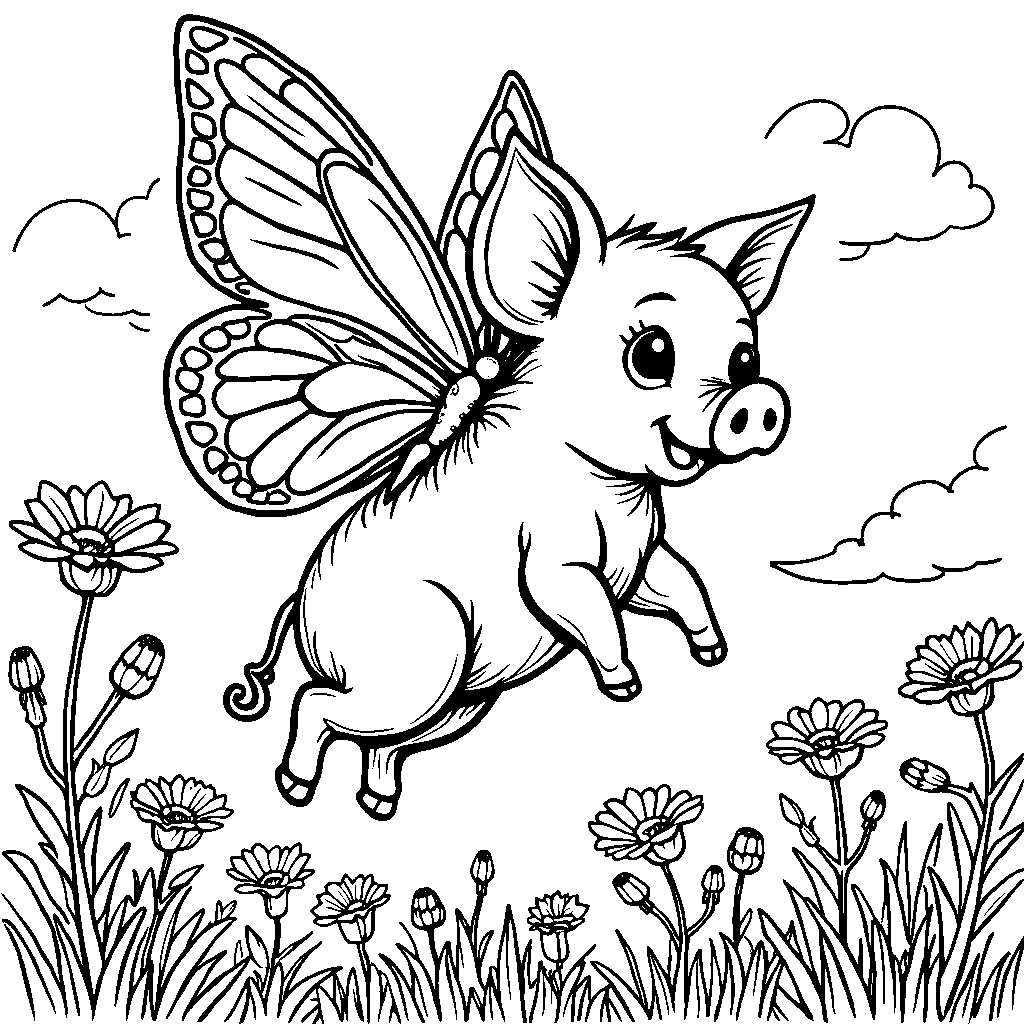 Piglet riding on the back of a butterfly