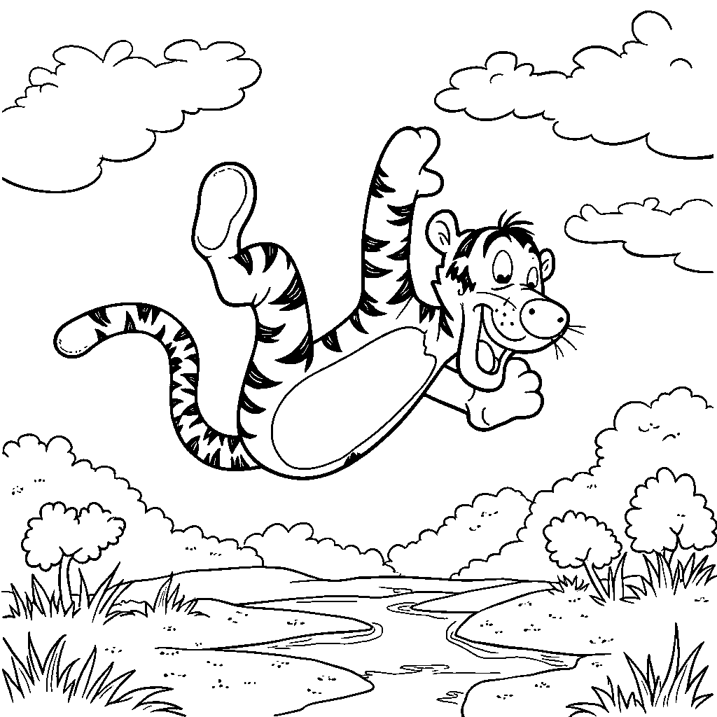 Tigger doing a backflip on a sunny day