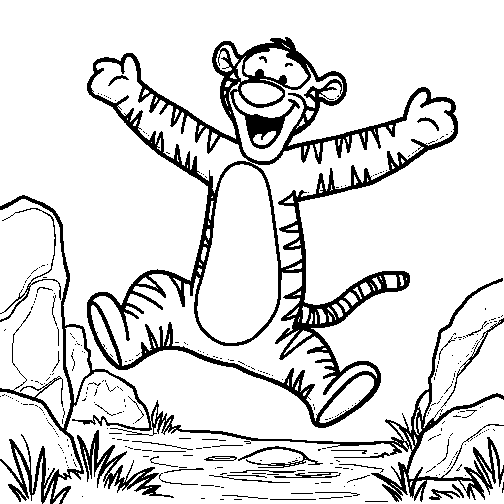 Tigger jumping over a big obstacle