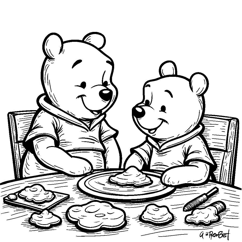 Winnie the Pooh and Christopher Robin playing with playdough