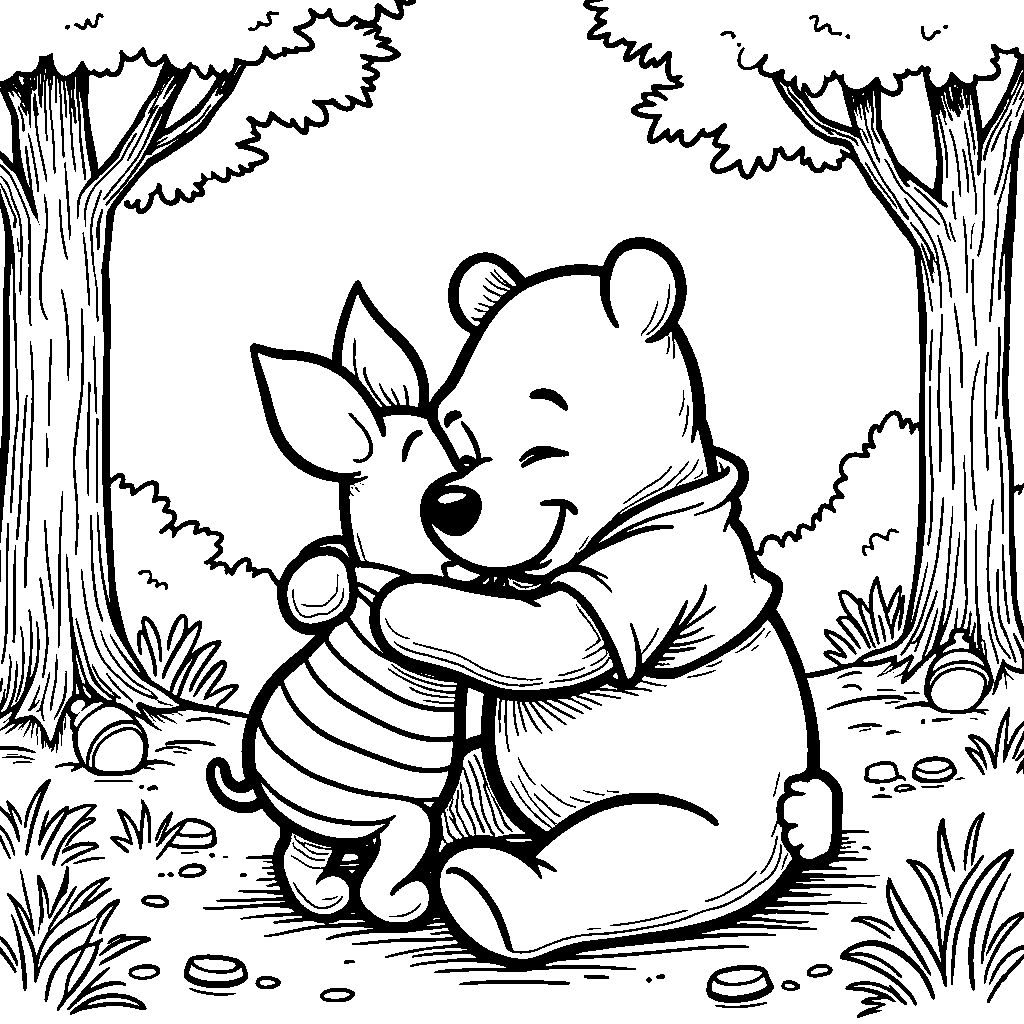 Winnie the Pooh giving Piglet a big hug