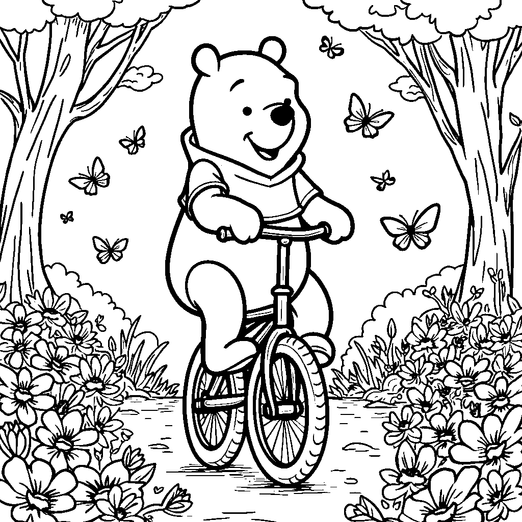 Winnie the Pooh riding a unicycle