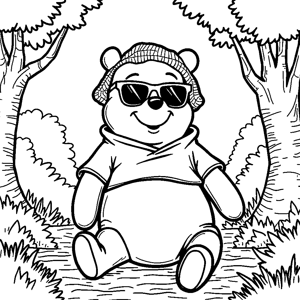 Winnie the Pooh wearing a pair of sunglasses