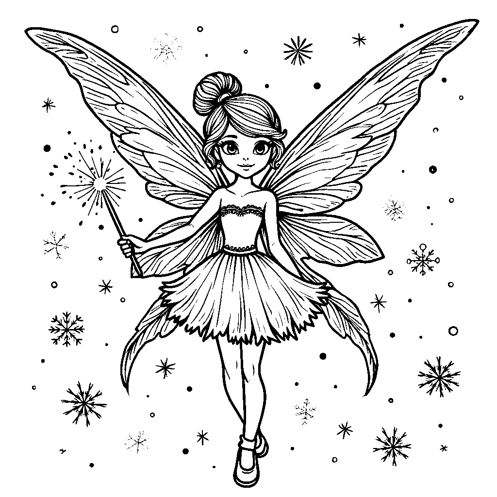 Snowflake fairy with wings and a wand