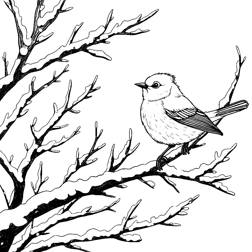 Winter bird perched on a snowy branch