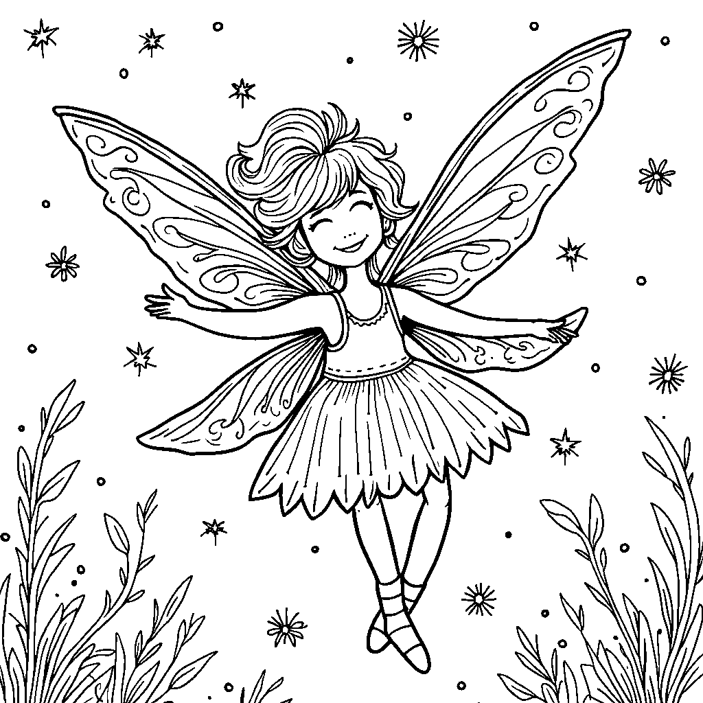 Winter fairy flying through the snowy sky