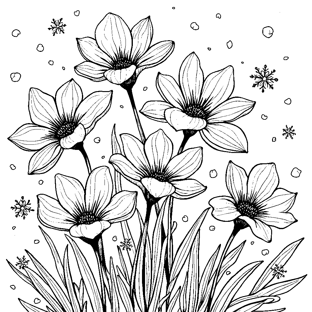 Winter flowers blooming through the snow