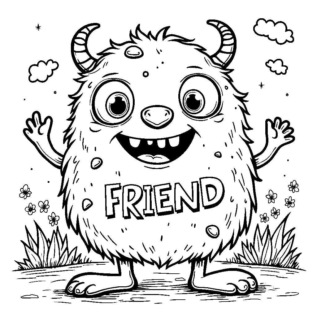 A friendly monster with the word 'FRIEND' on its belly