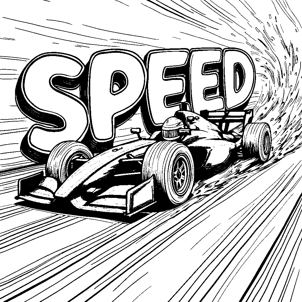 A fun race car zooming past the word 'SPEED'