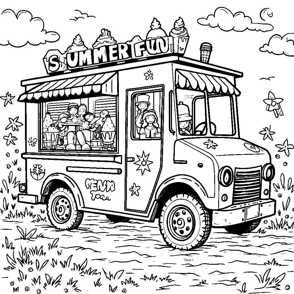 An ice cream truck with 'SUMMER FUN' on its side