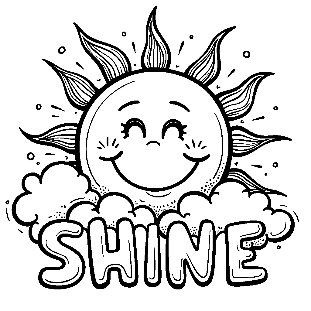 A cheerful sun with the word 'SHINE' written in bright clouds