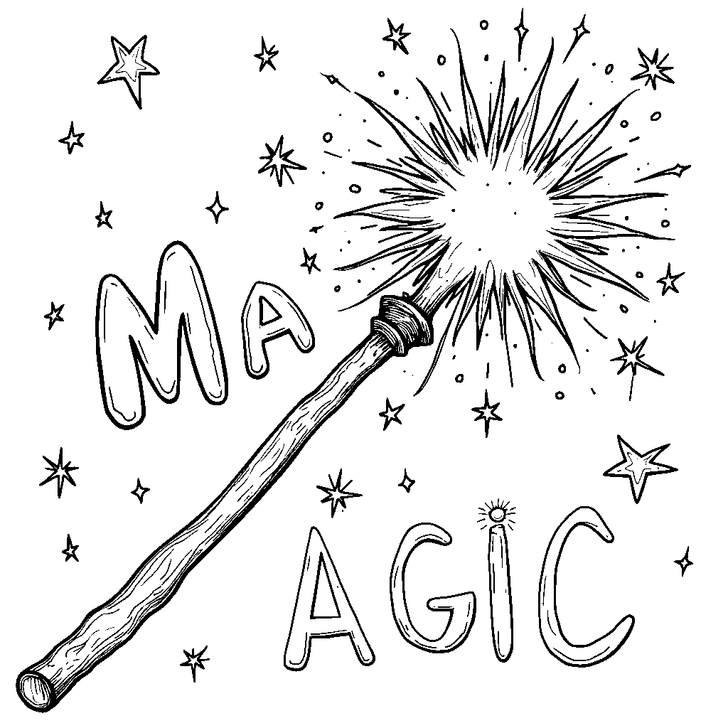 A magical wand with sparkling stars and the word 'MAGIC'