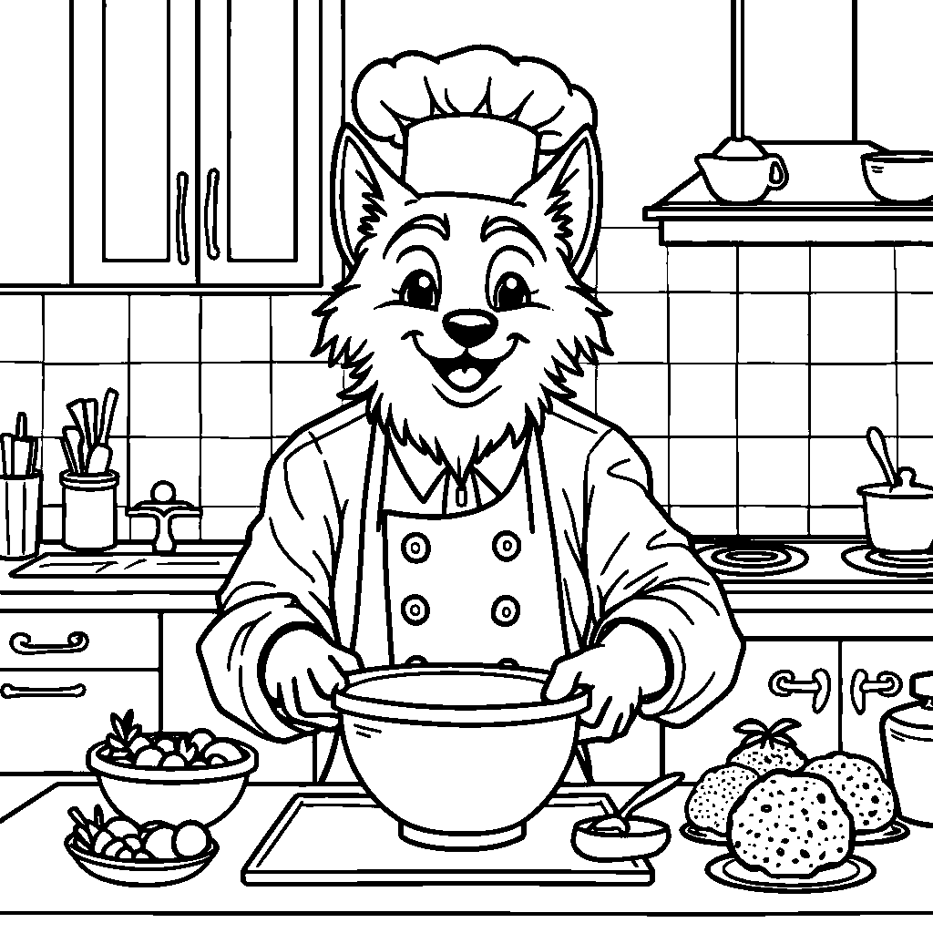 A wolf in a chef's hat