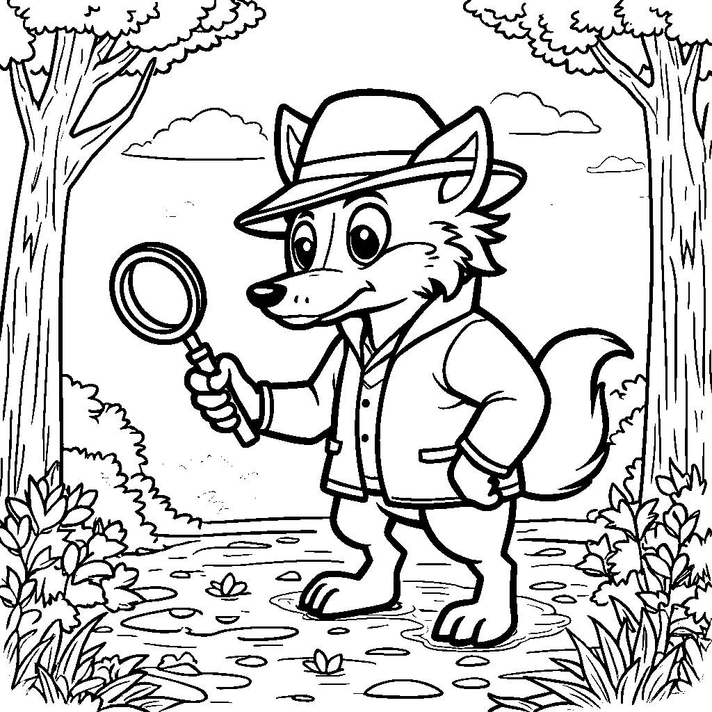 A wolf in a detective hat