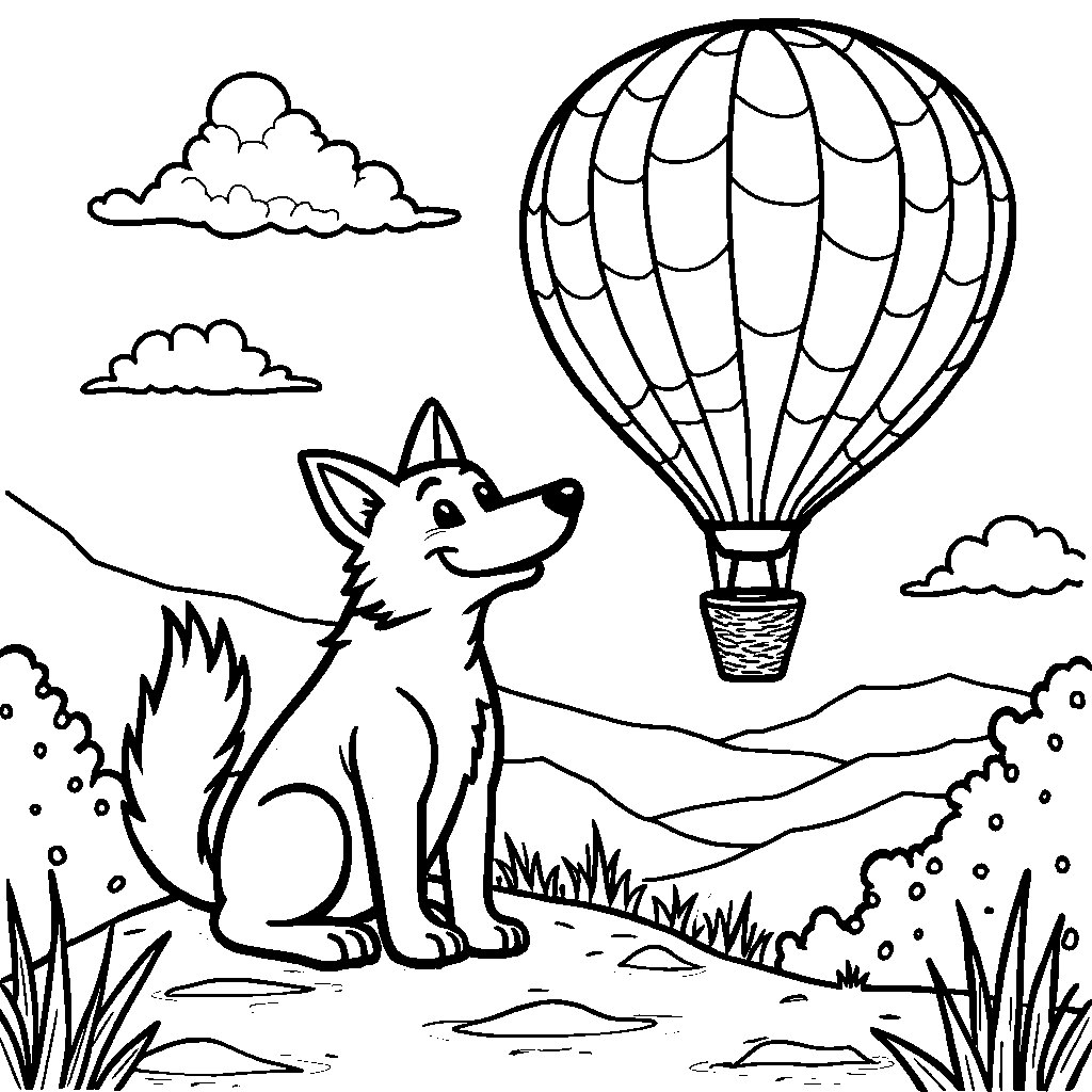 A wolf in a hot air balloon