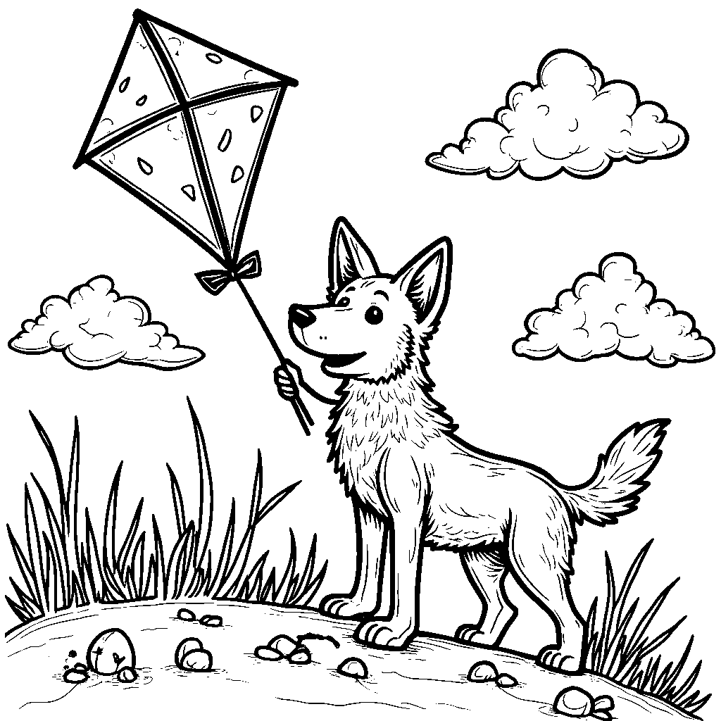 A wolf with a kite