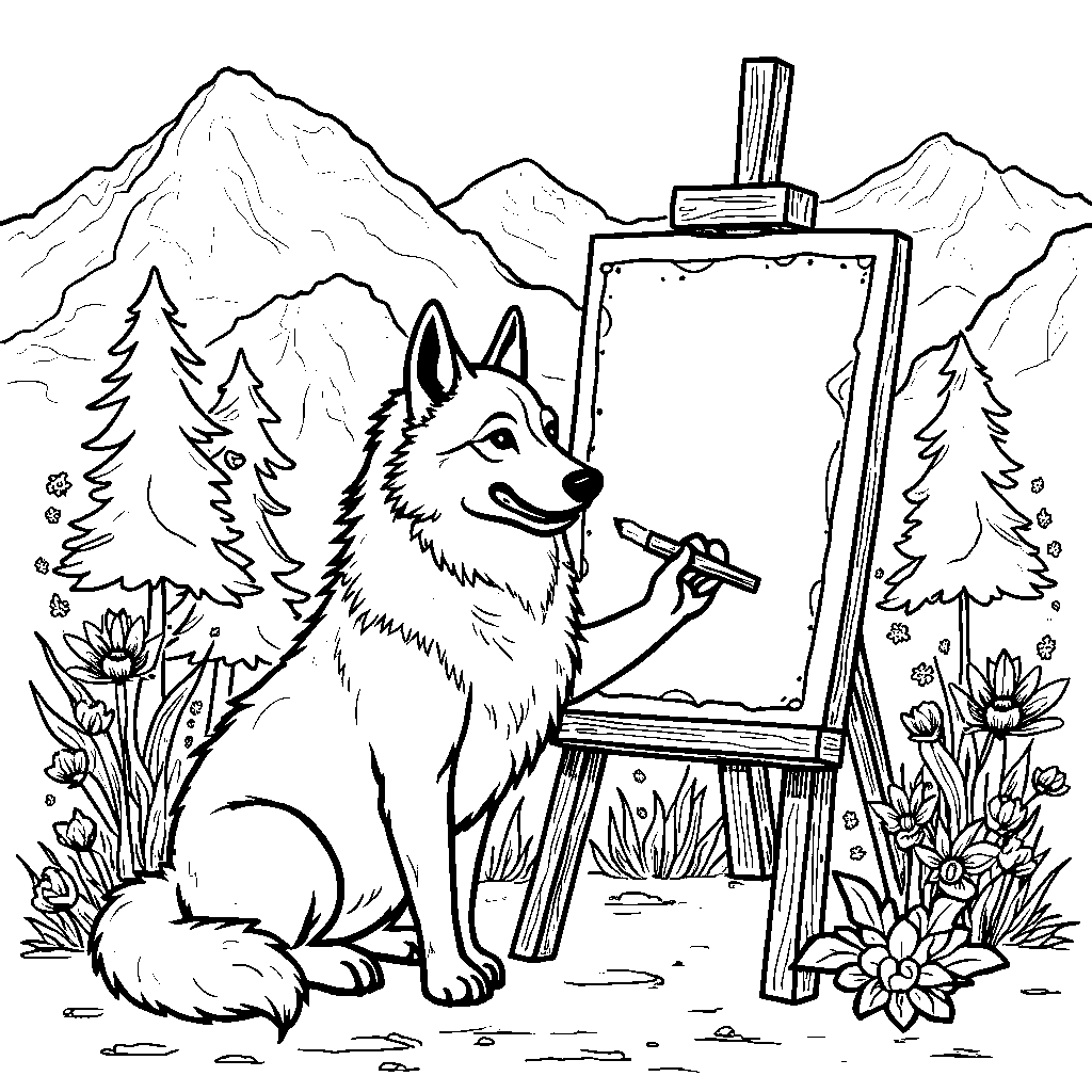 A wolf with a paintbrush