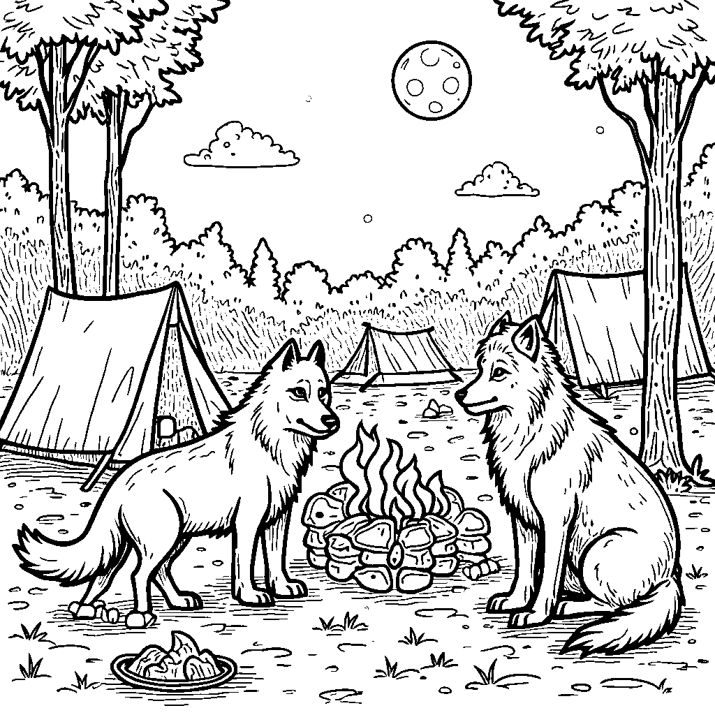 Wolves at a campsite