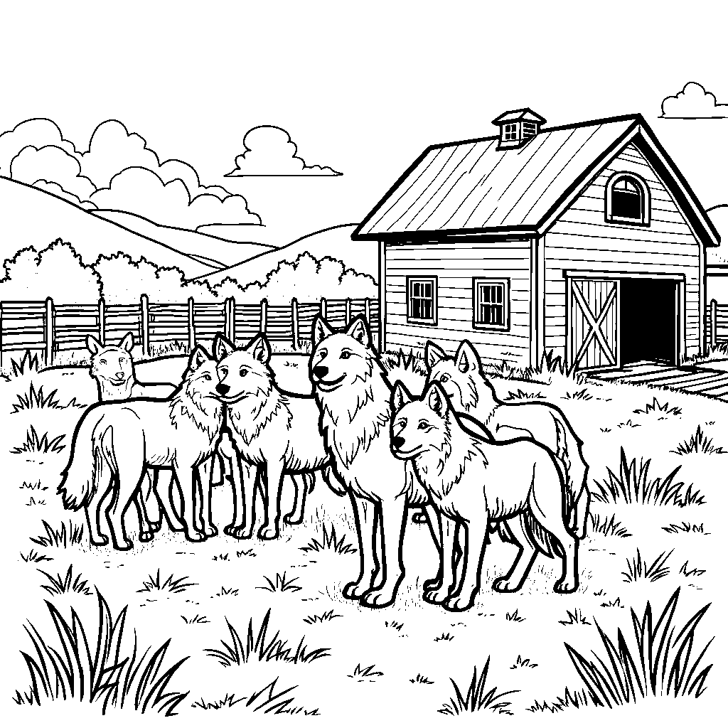 Wolves at a farm