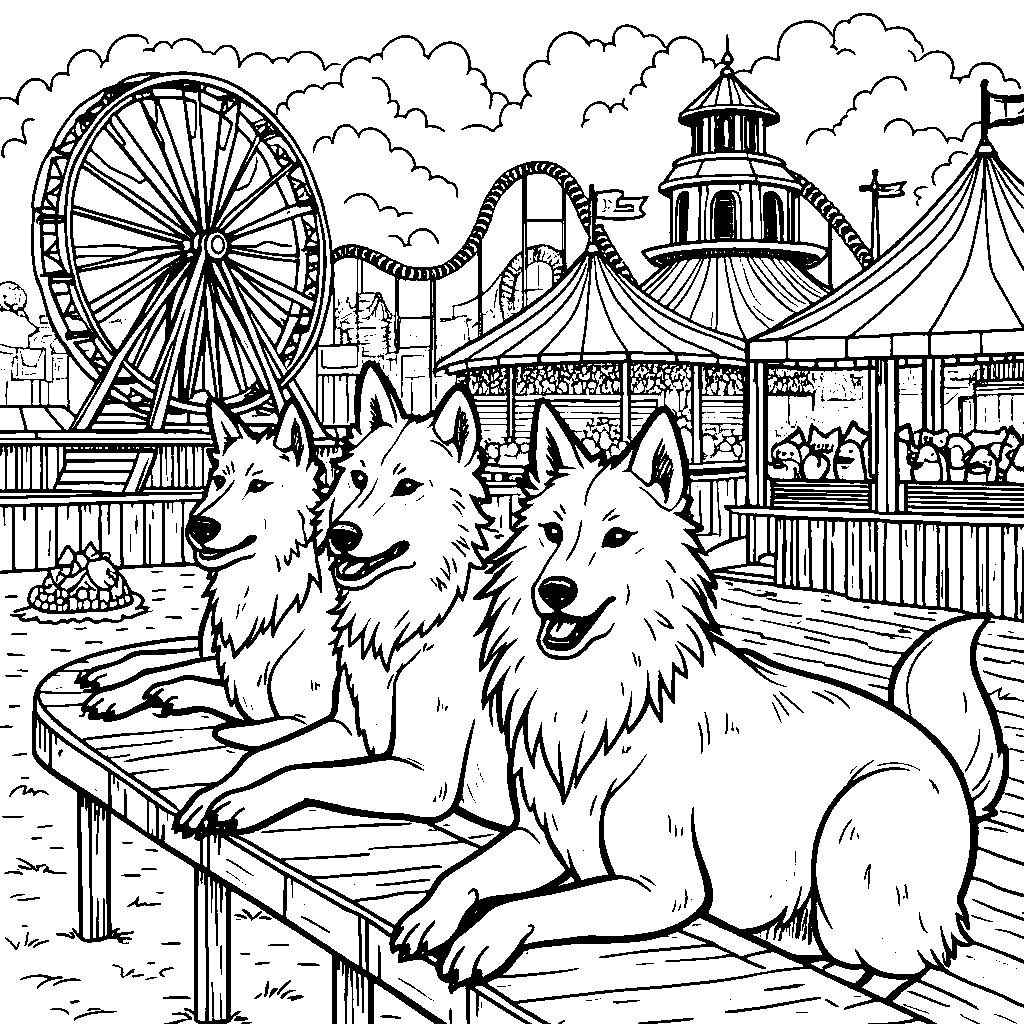 Wolves at an amusement park